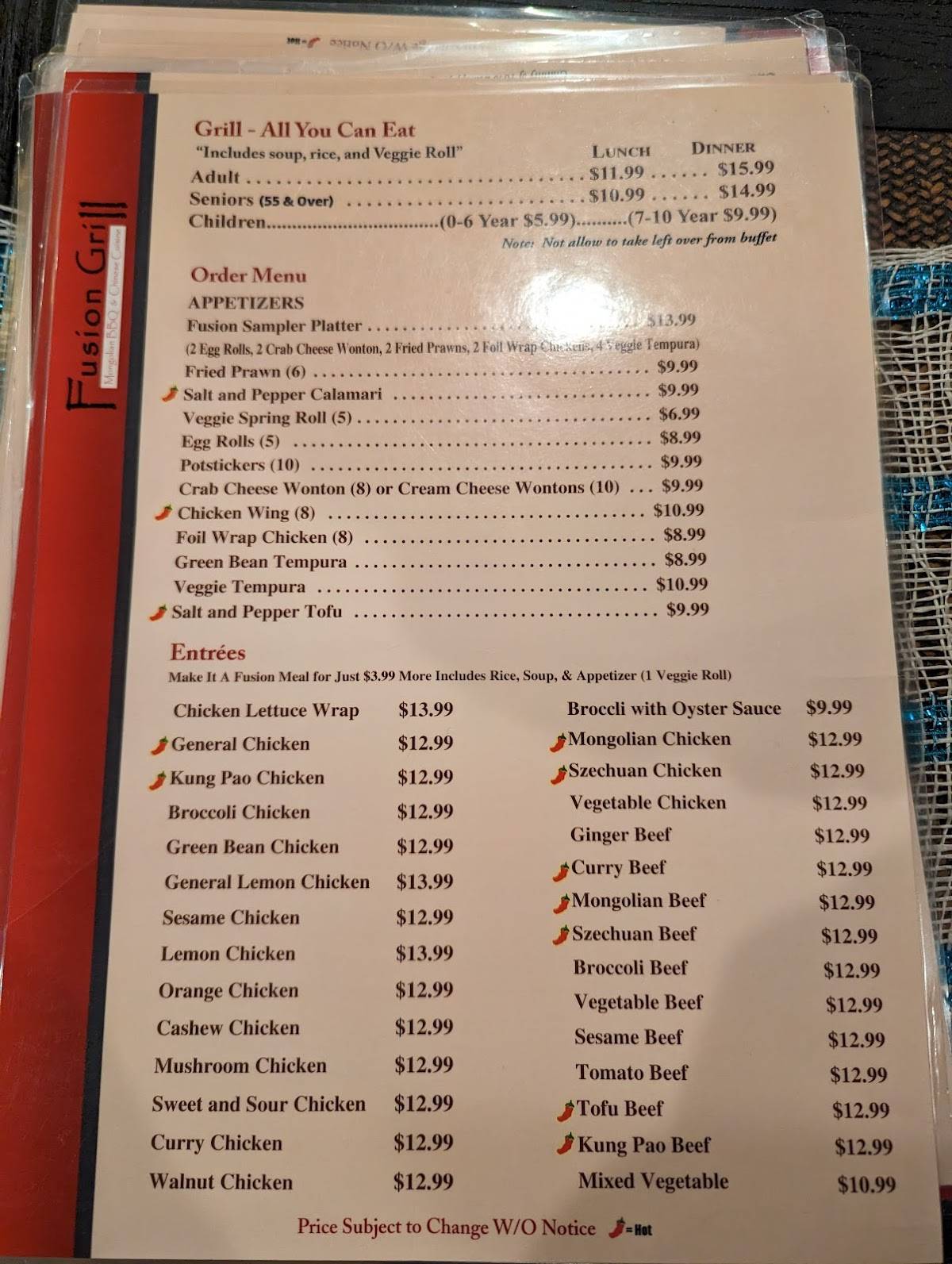 Menu at Fusion Grill BBQ, Valley Springs