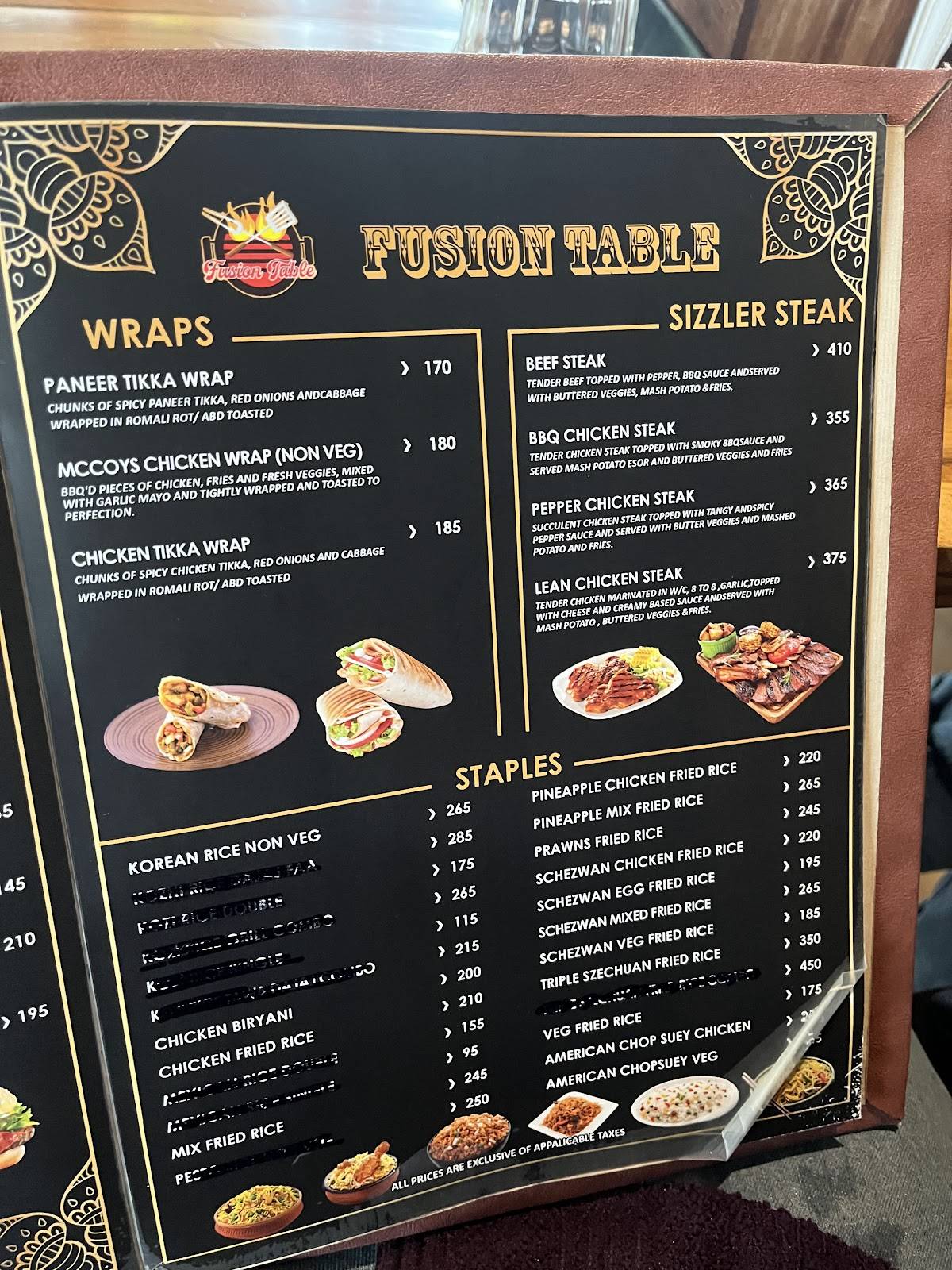 Fusion Table menu