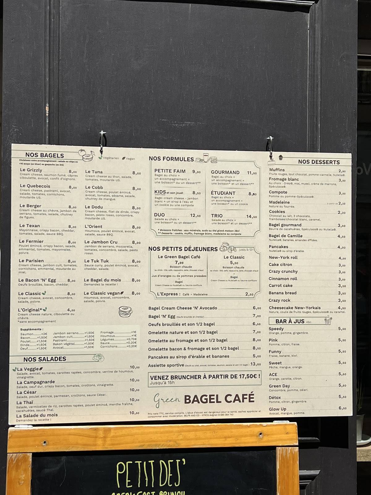 Menu de Green Bagel Café Avignon