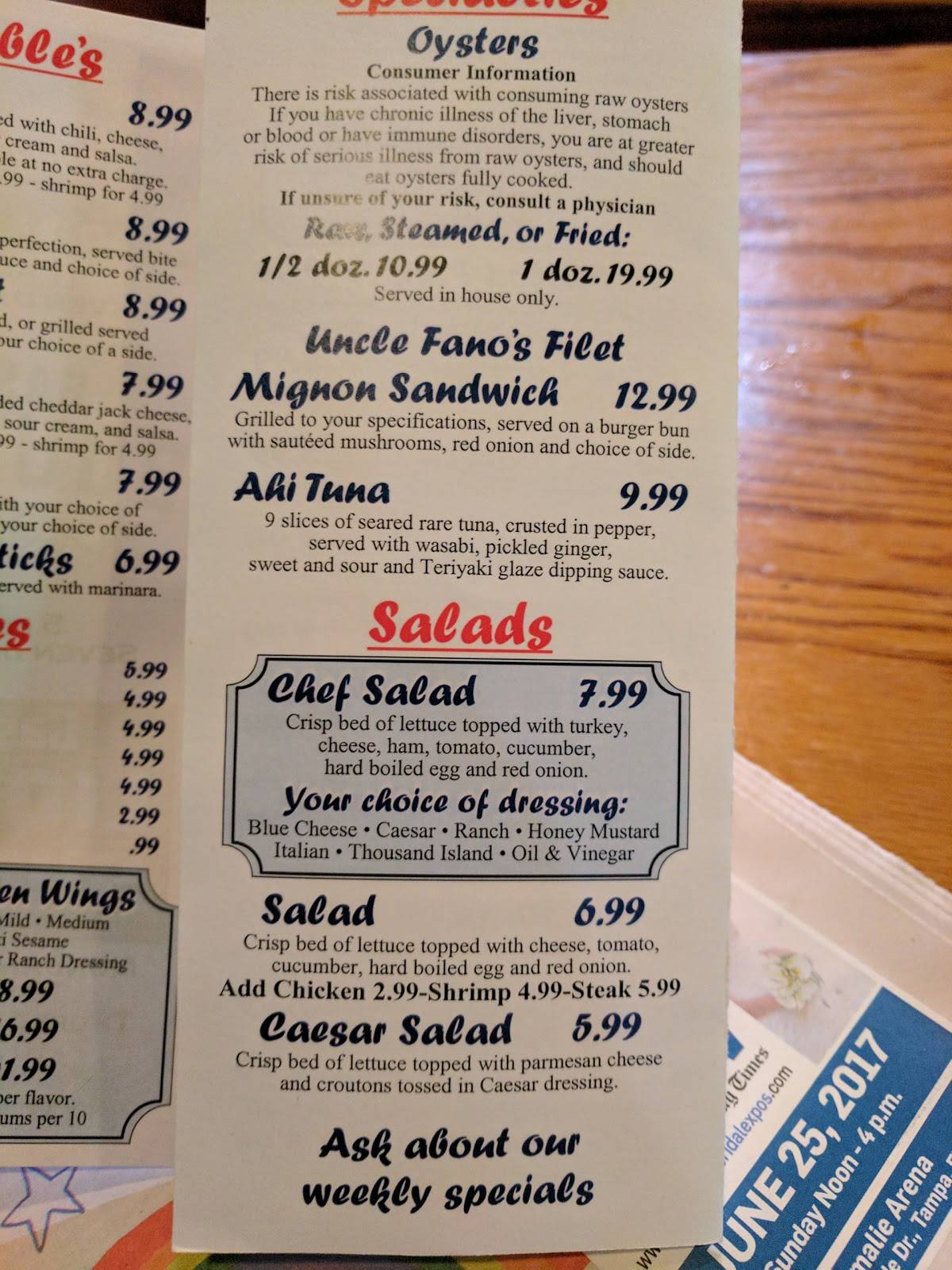 Menu at Gaspar's Patio Bar & Grille, Temple Terrace