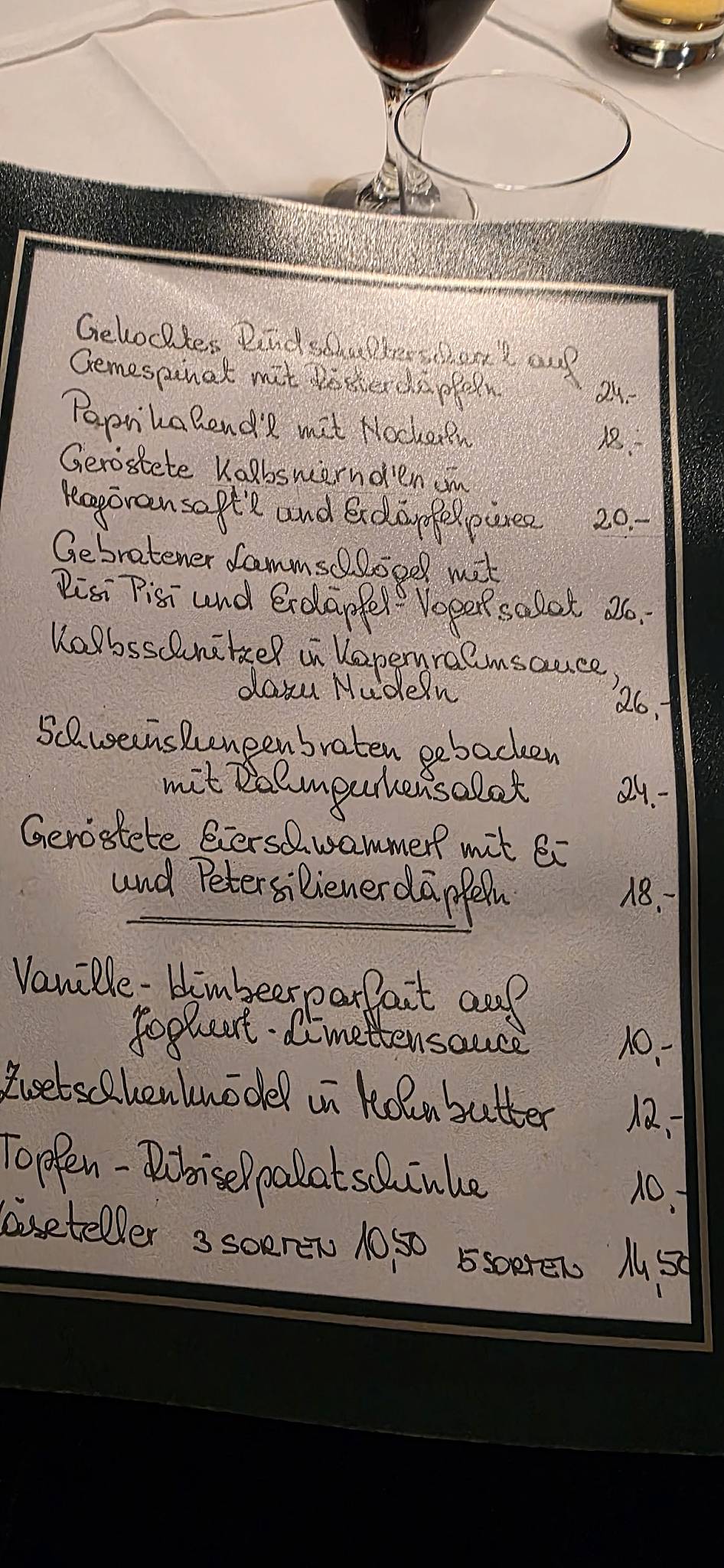 Menu de Gasthaus Grünauer