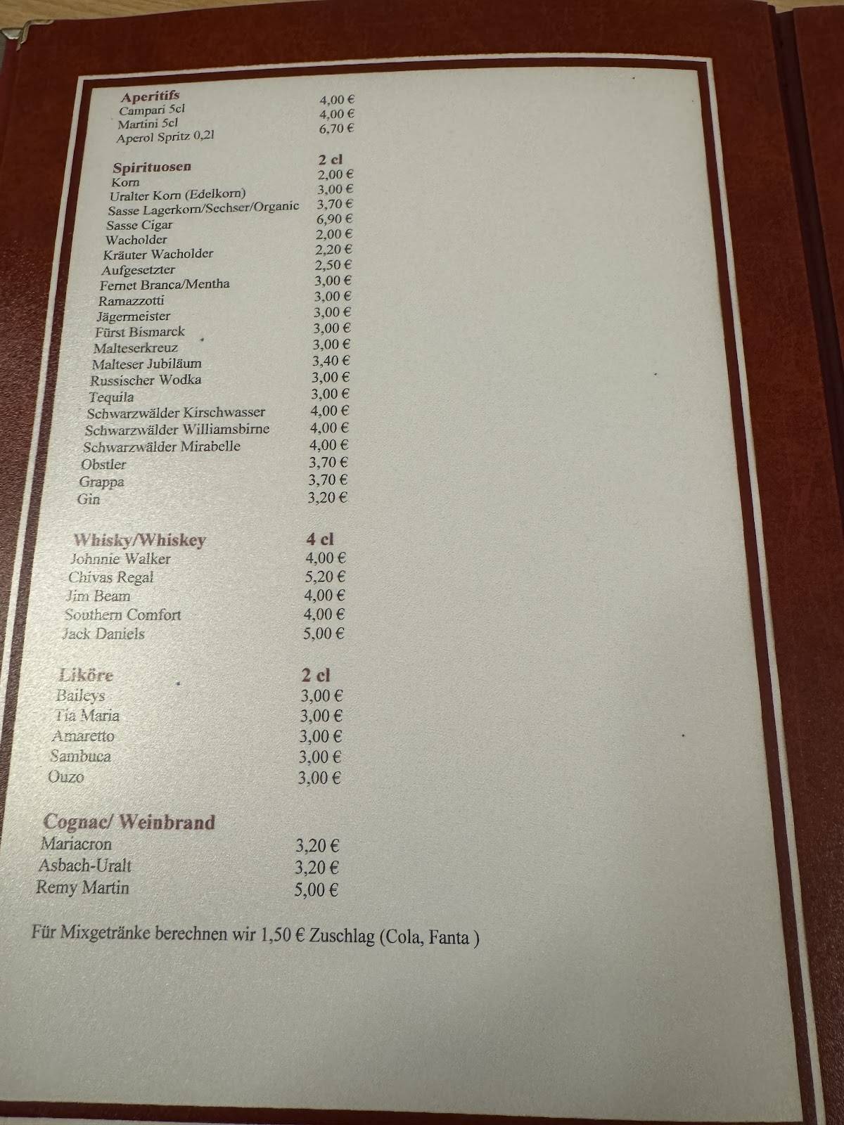Menu de Gaststätte Bertling