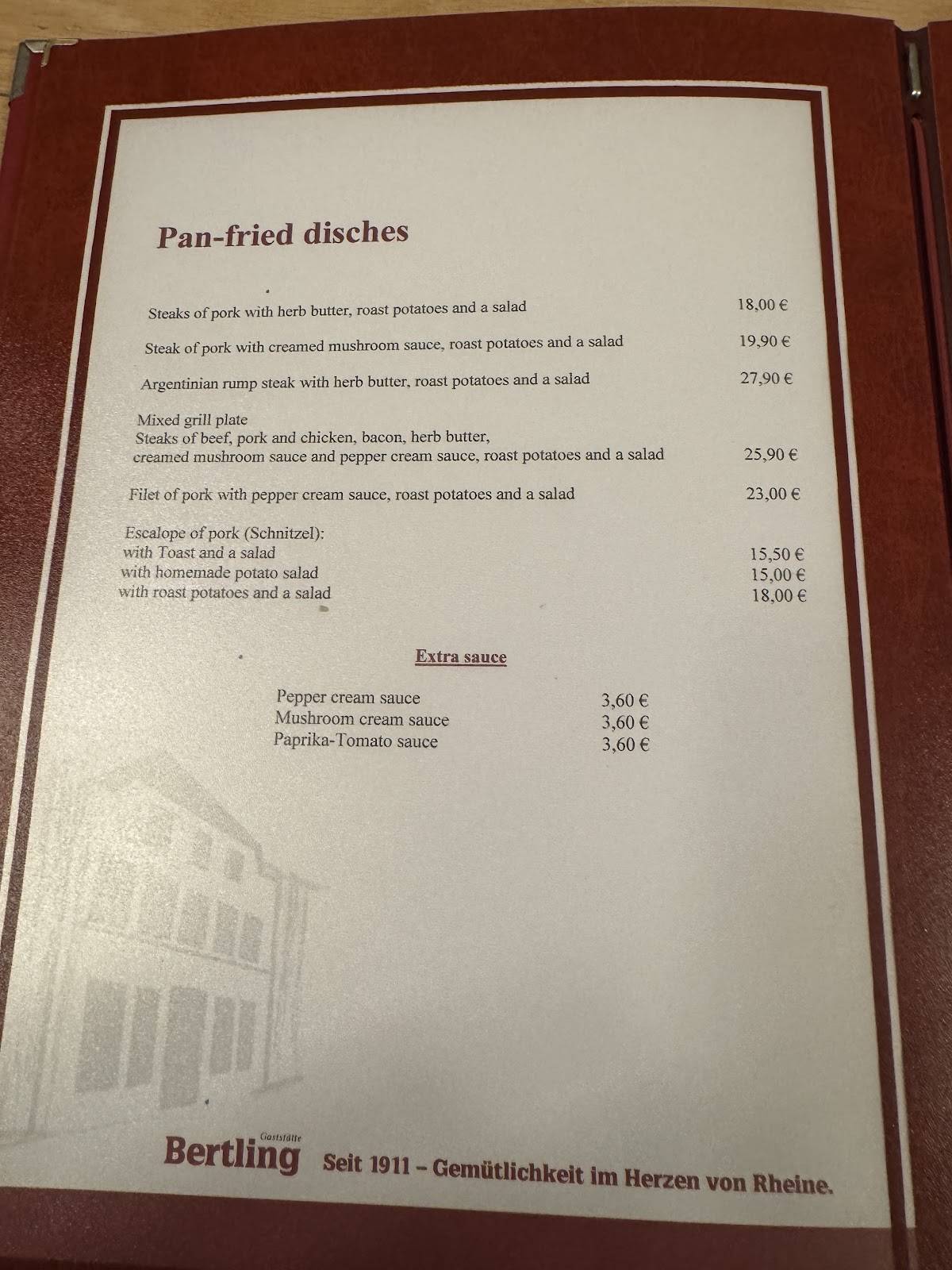 Menu de Gaststätte Bertling