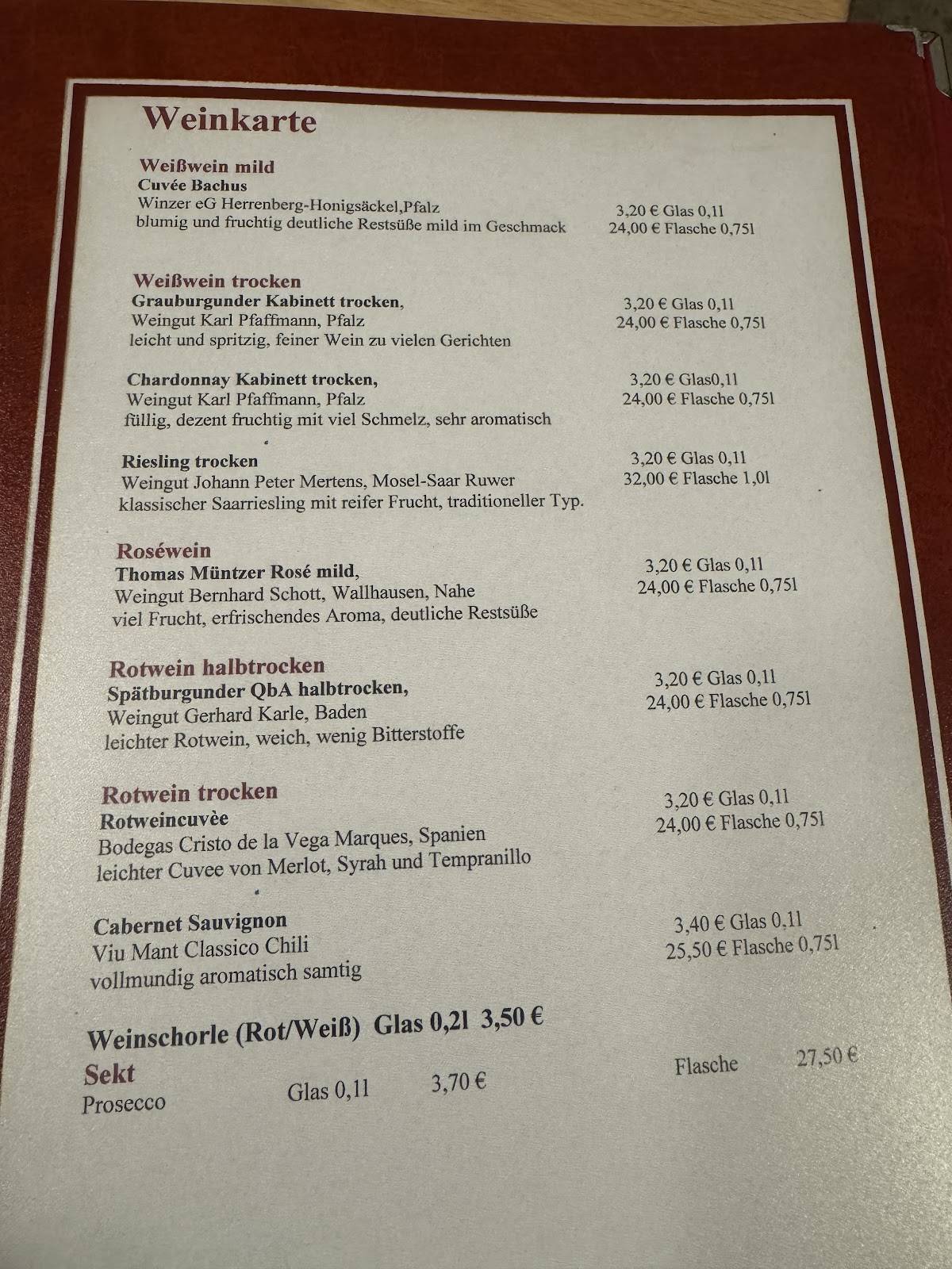 Menu de Gaststätte Bertling