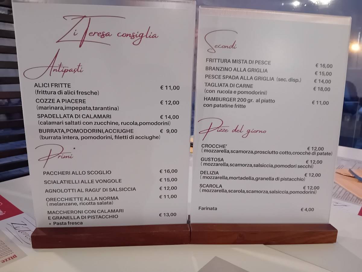 Menu di Pizzeria Zi' Teresa Ristorante 