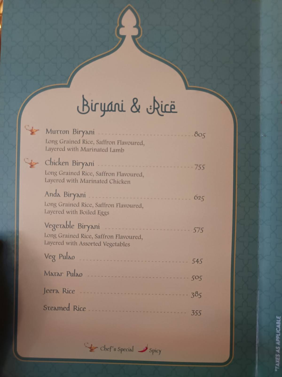 Ghazal Restaurant menu