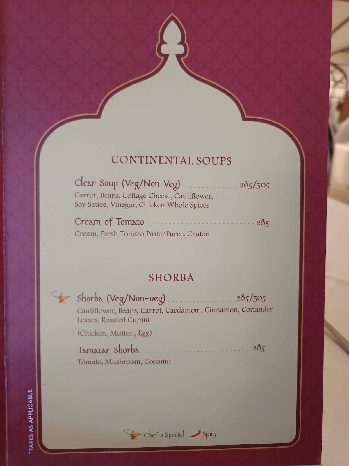 Ghazal Restaurant menu