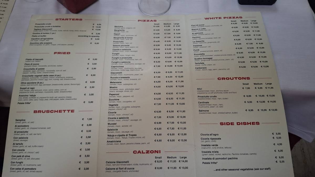 Menu di Giacomelli 