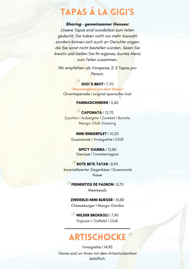 Menu de Gigi's - Café I Bar I Restaurant