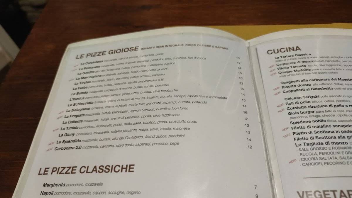 Menu di Gioia Ristorante Pizzeria 