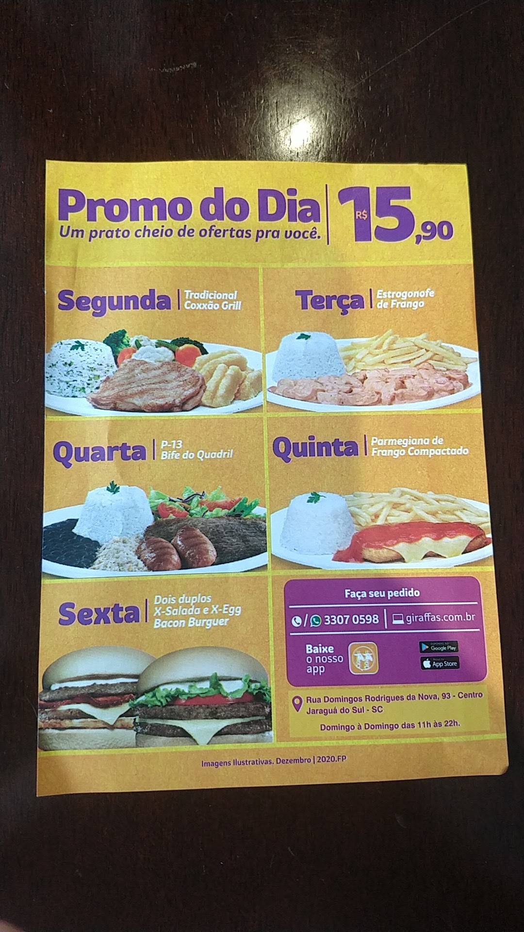 Giraffas Container Jaraguá do Sul cardápio
