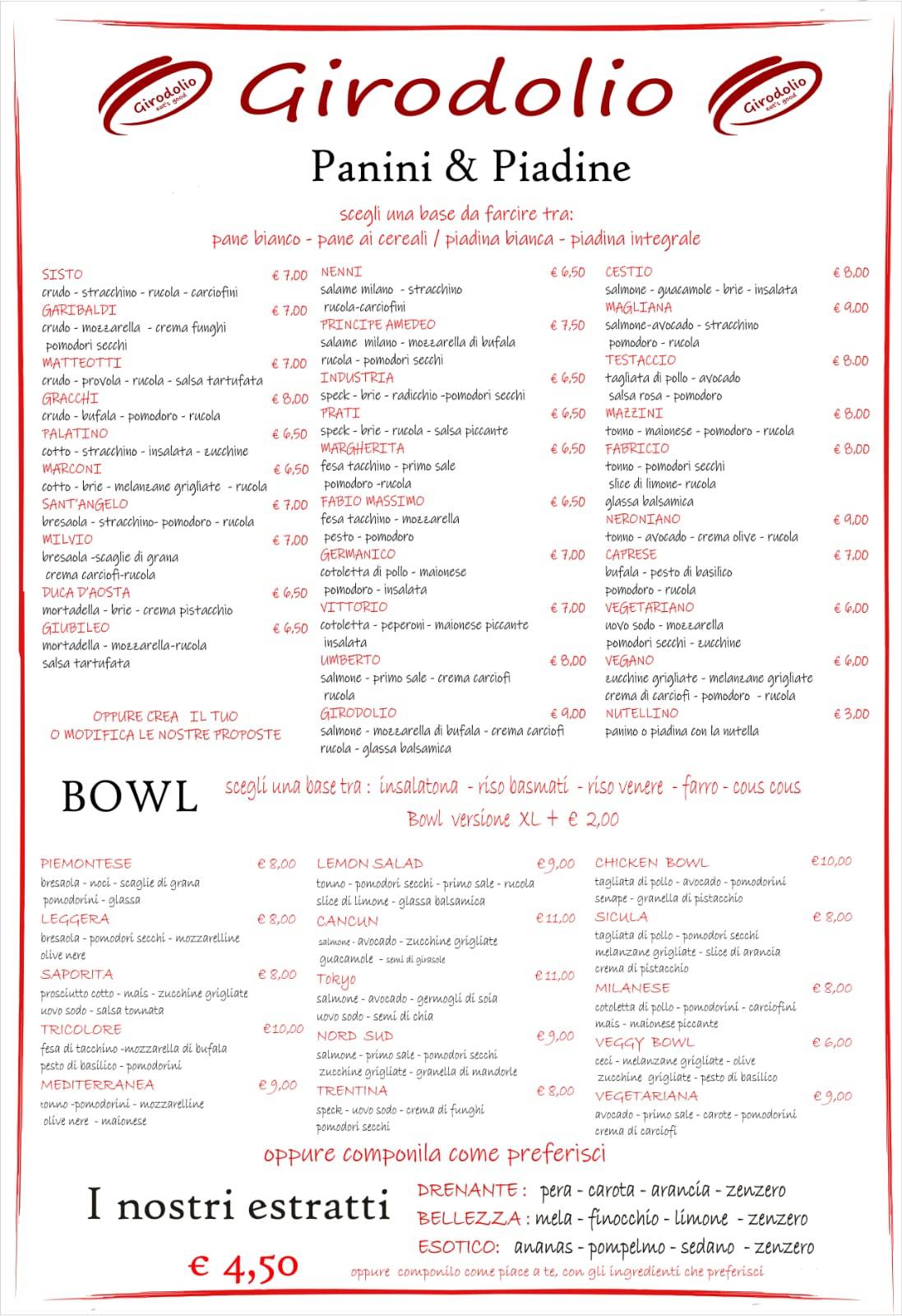 Menu di Girodolio 