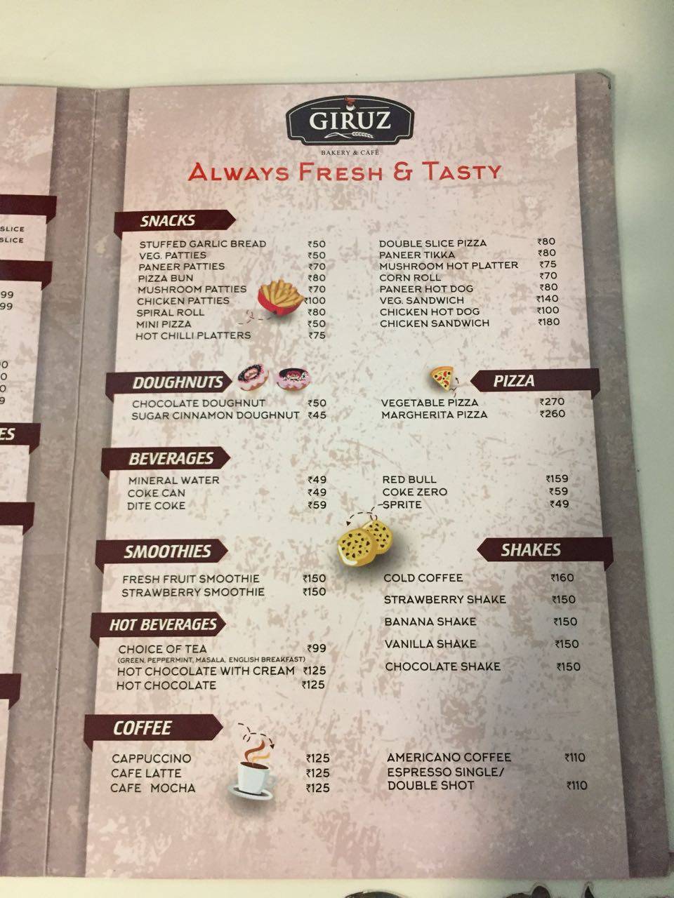 Giruz Bakery n cafe menu