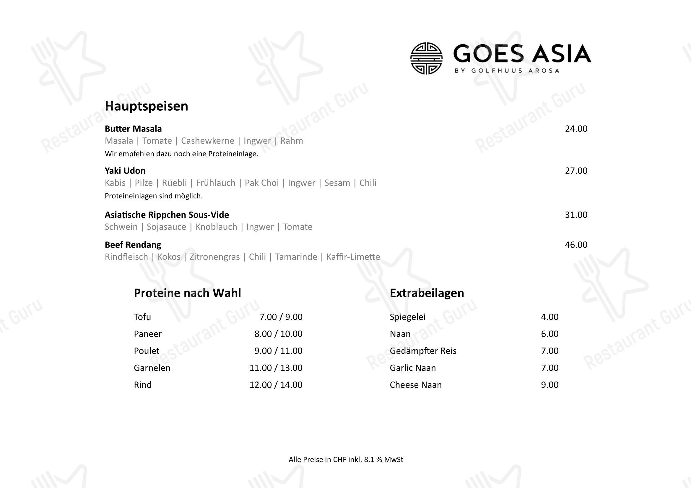 Menu per Golfhuus goes Asia in Arosa