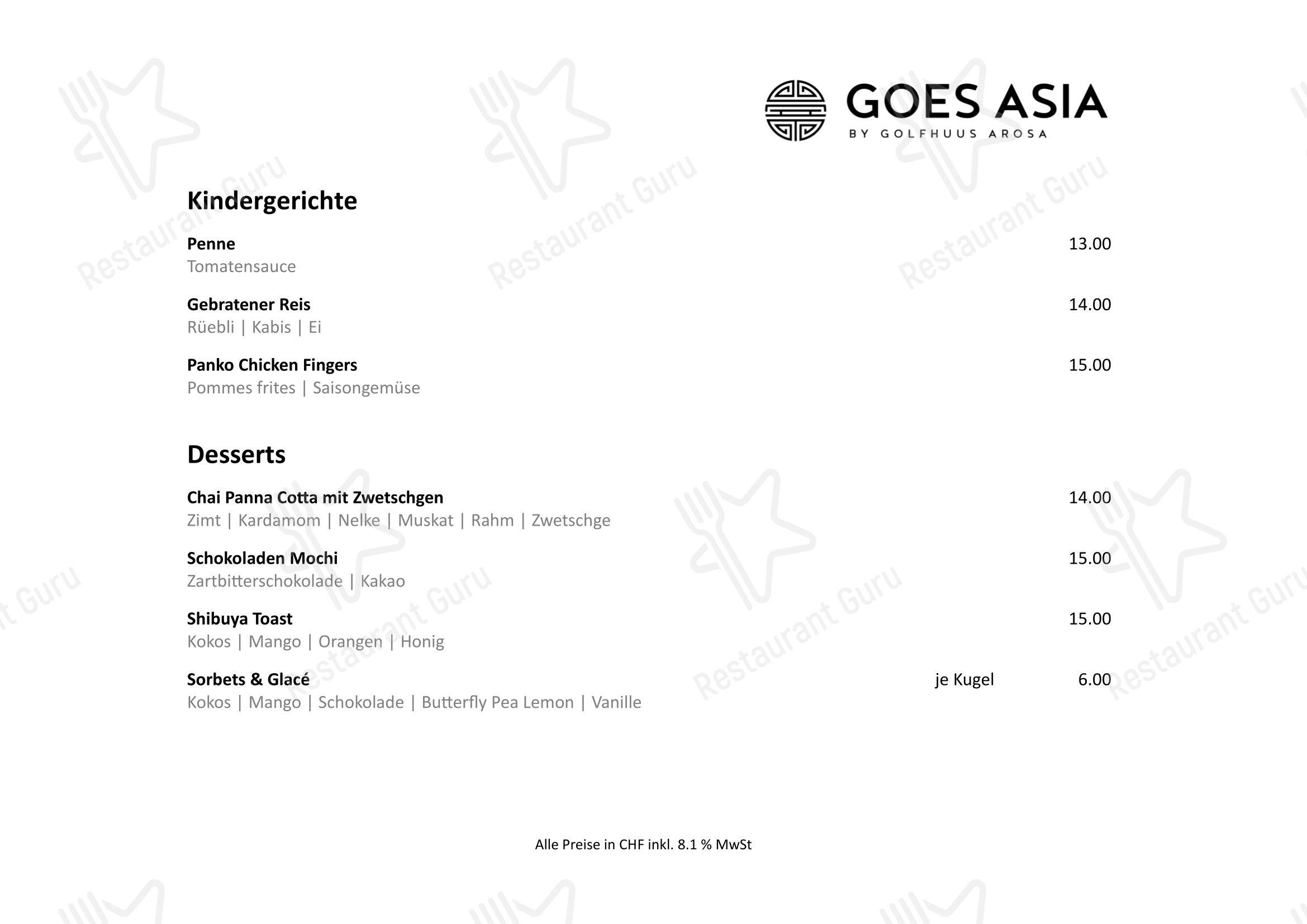 Menu di Golfhuus goes Asia - Menu
