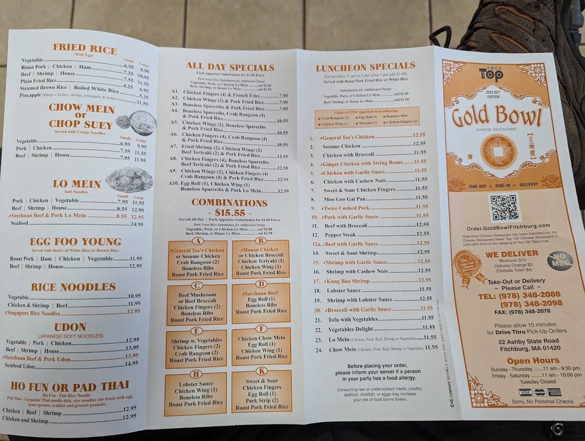 Menu at Gold Bowl restaurant, Fitchburg