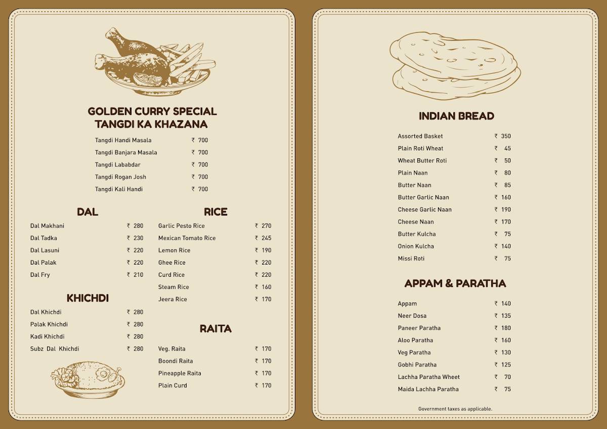 Golden Curry menu