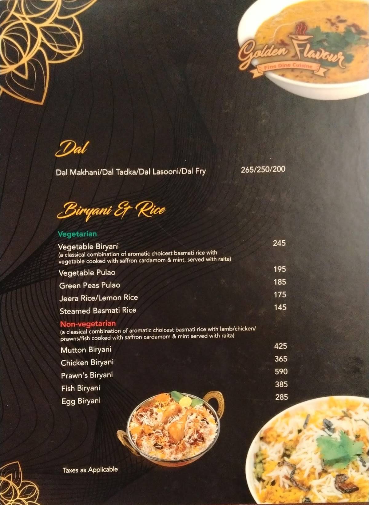 Golden Flavour menu