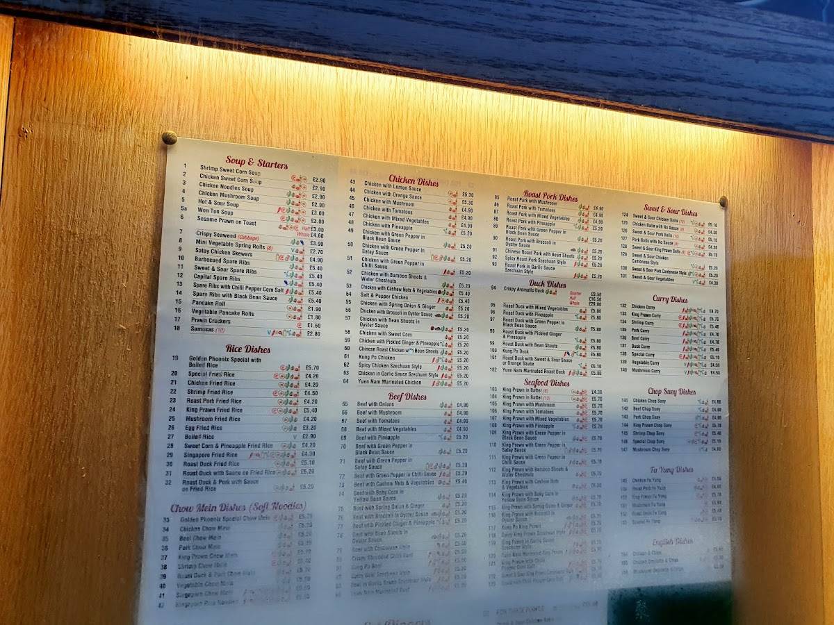 Menu at Golden Phoenix fast food, Horley