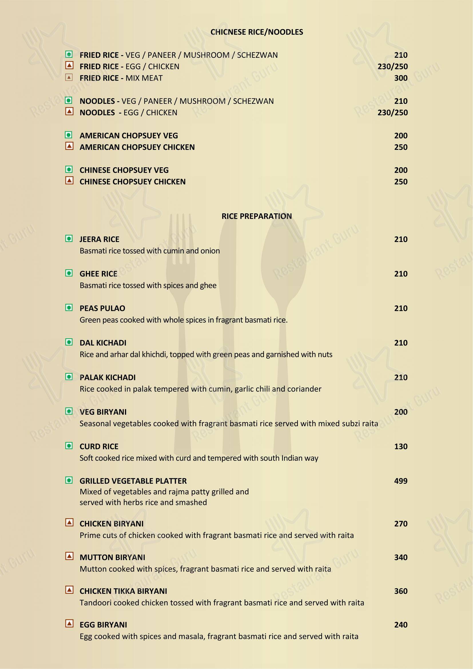 Menu for the Golden Quill Restaurant and Cafe restaurant