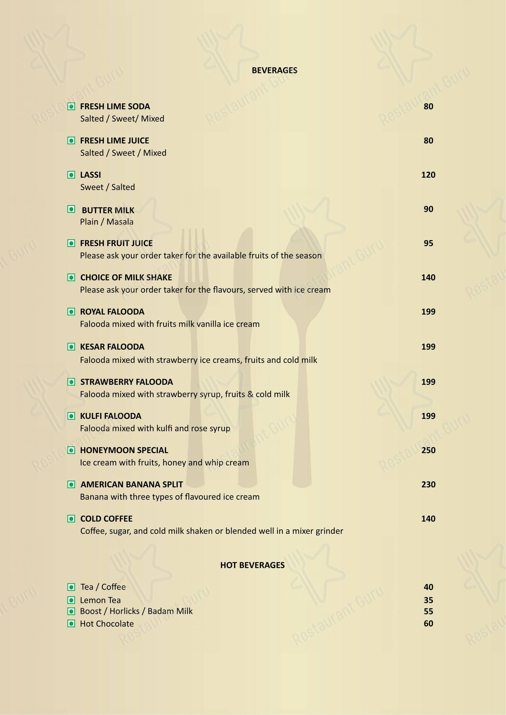 Menu for Golden Quill Restaurant and Cafe in Mysuru