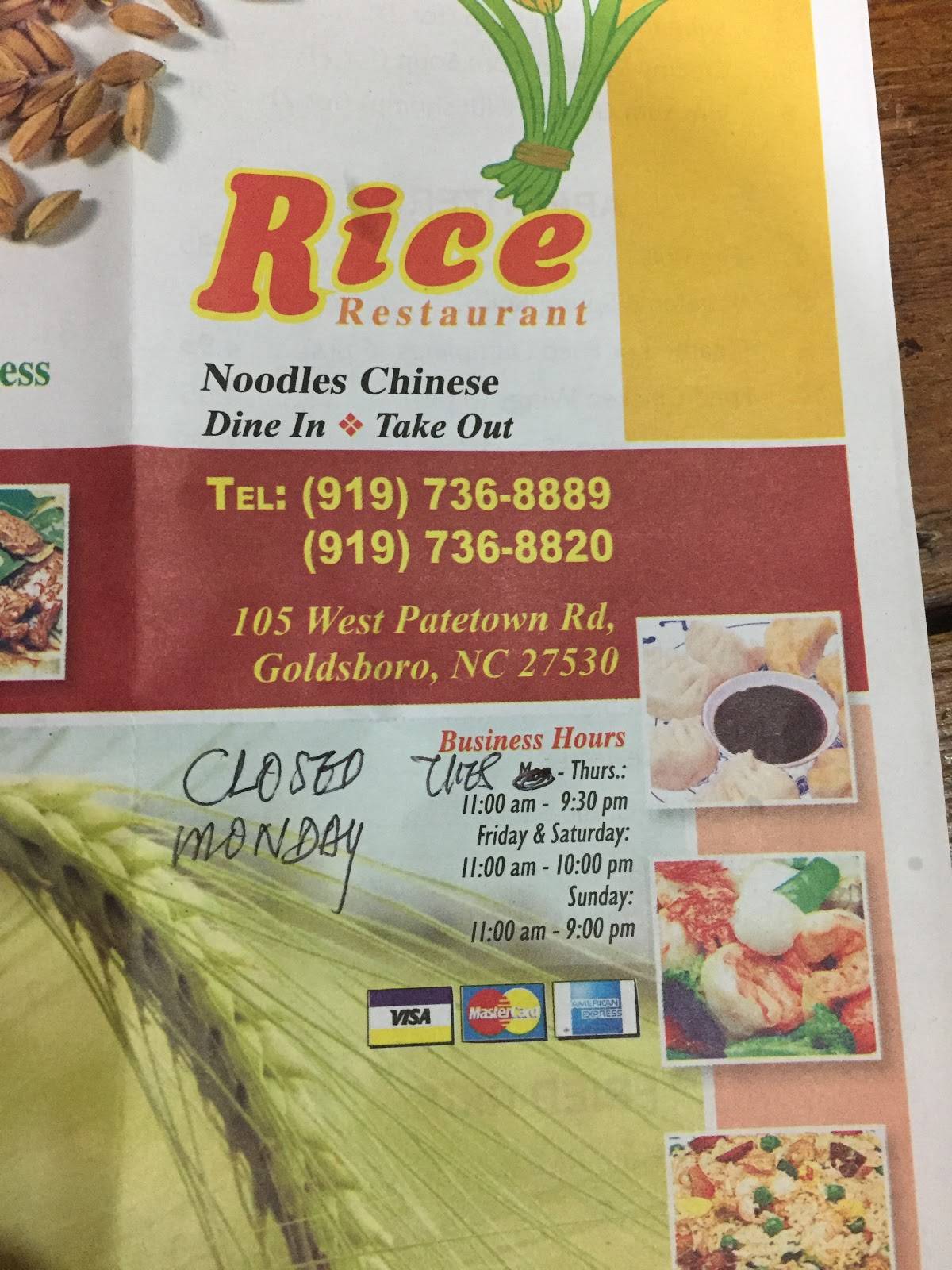 Menu at Rice & Noodles Chinese Restaurant, Goldsboro