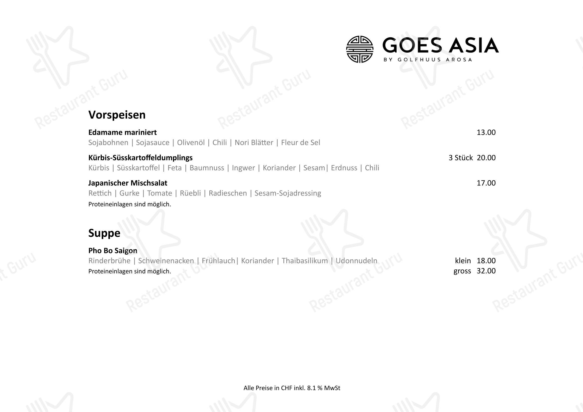 Golfhuus goes Asia in Arosa - 菜单