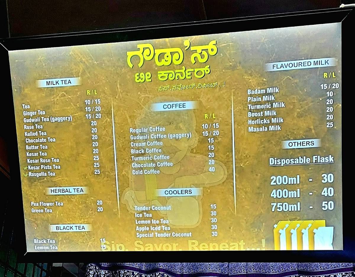 Gowda's tea Corner menu