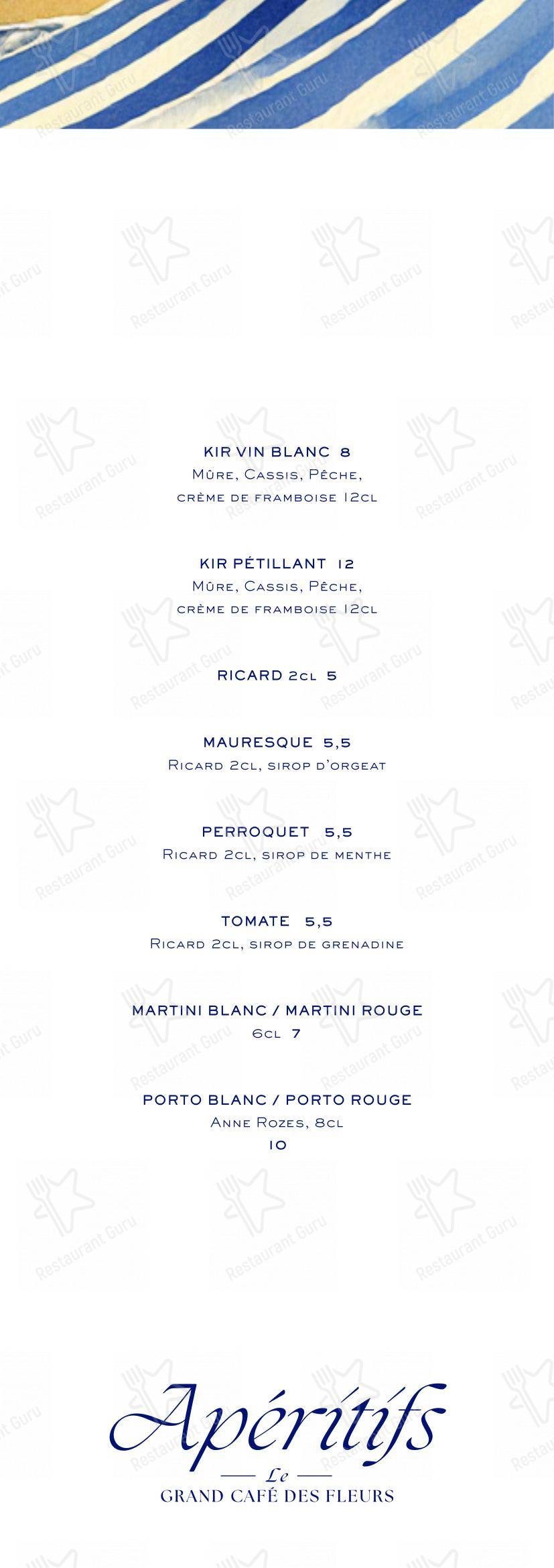 Menu pour Grand Café des Fleurs dans Nice