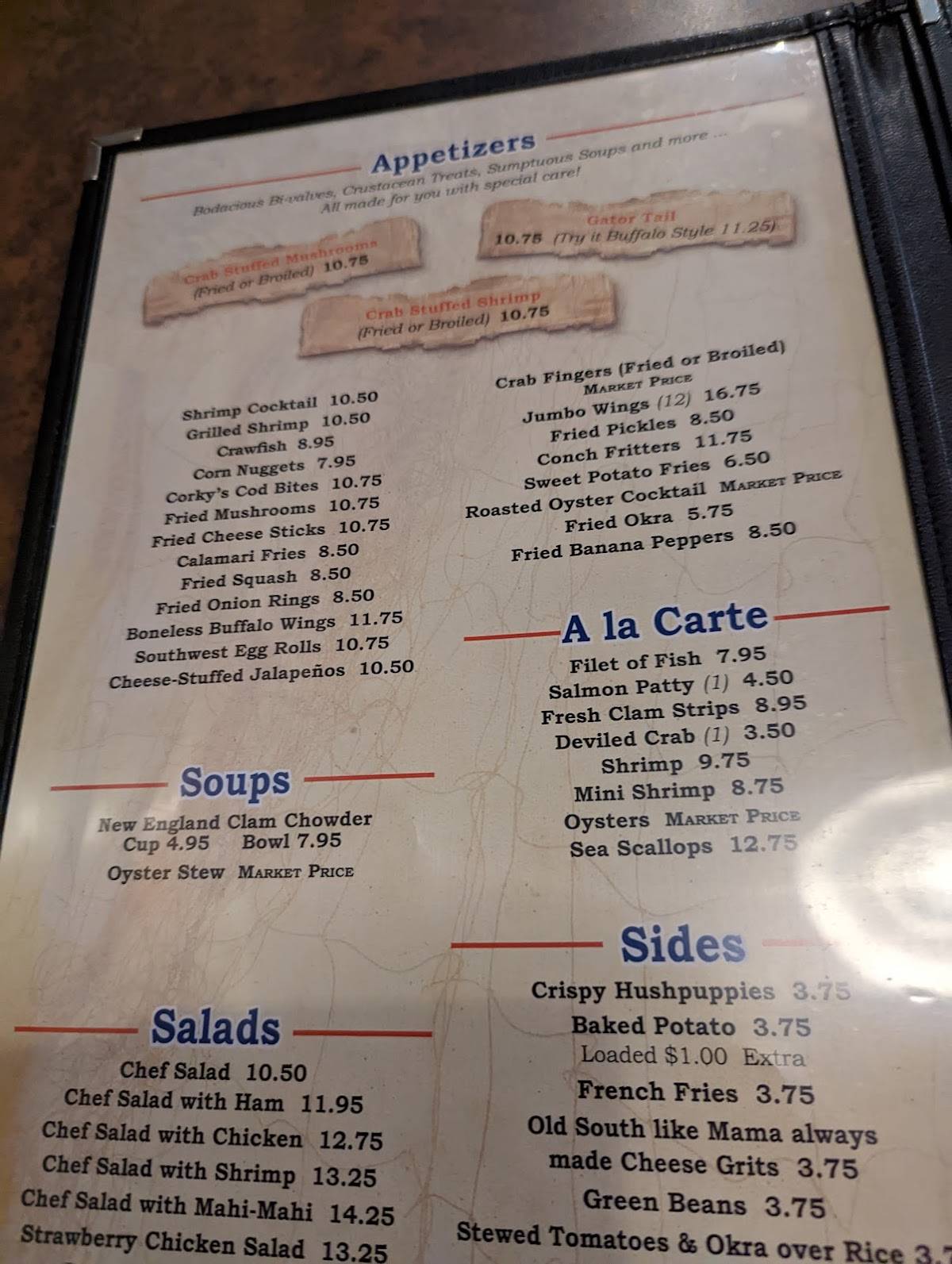 Menu at Corky Bell's Seafood & Steaks steakhouse, Fleming Island