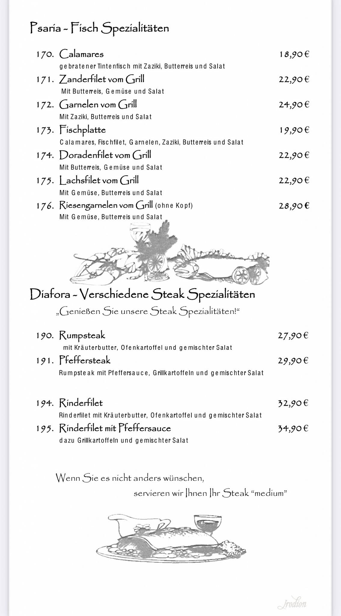 Menu de Griechisches Restaurant Irodion