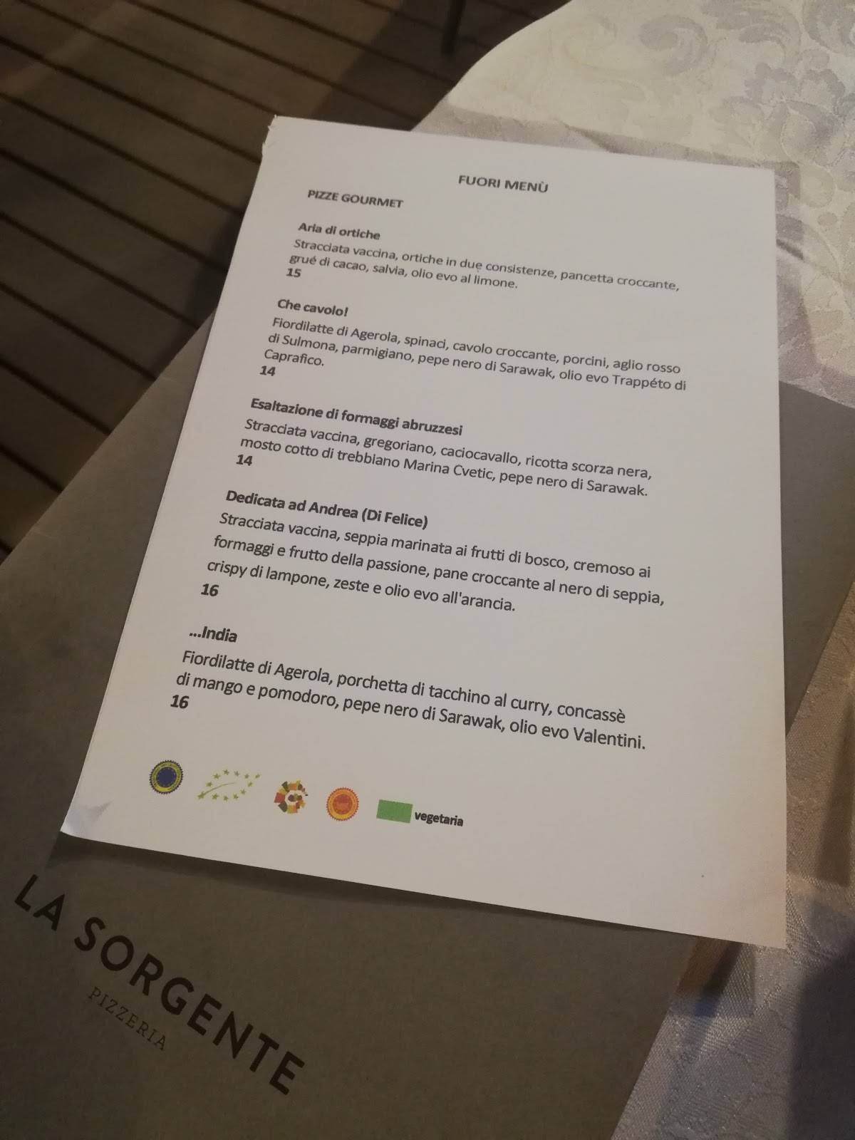 Menu di Pizzeria "La Sorgente" 