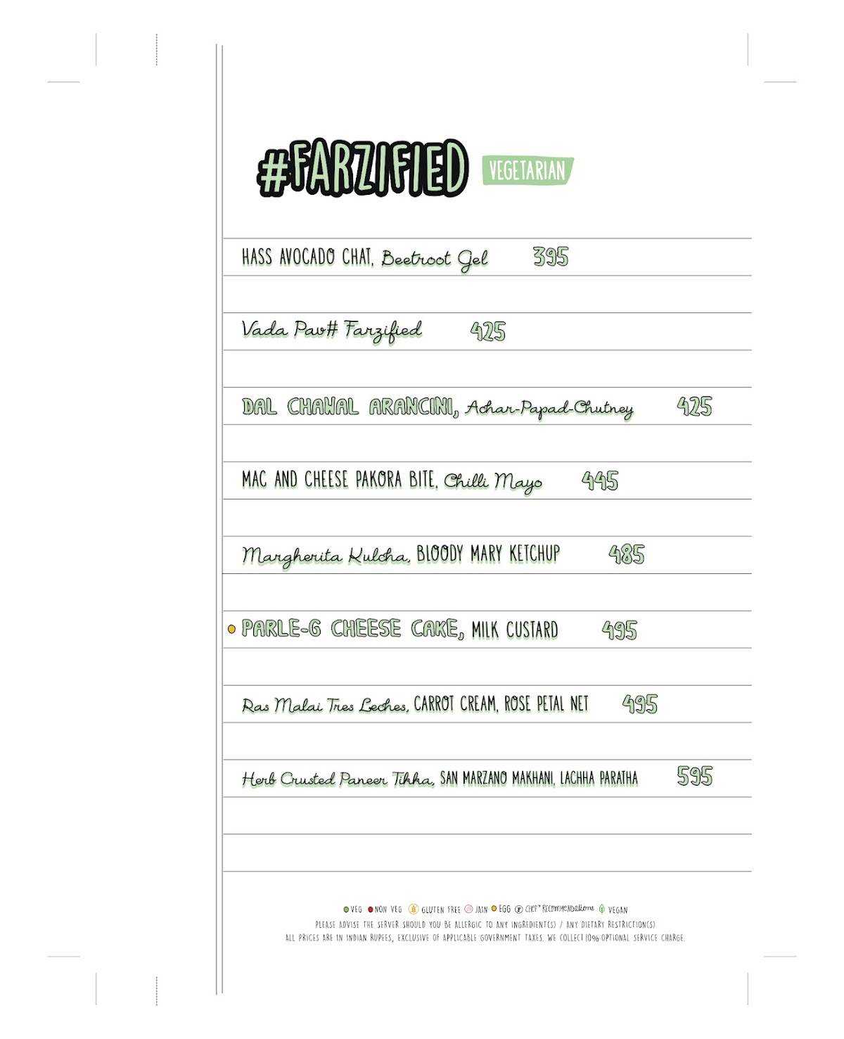 Farzi Cafe menu
