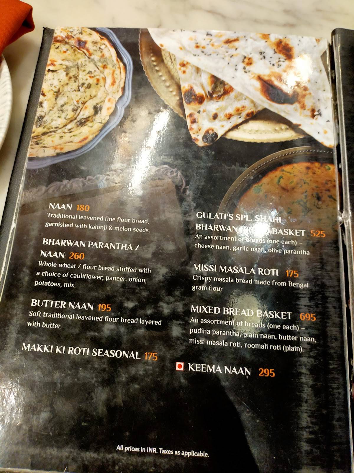 Gulati Restaurant, Gurugram menu