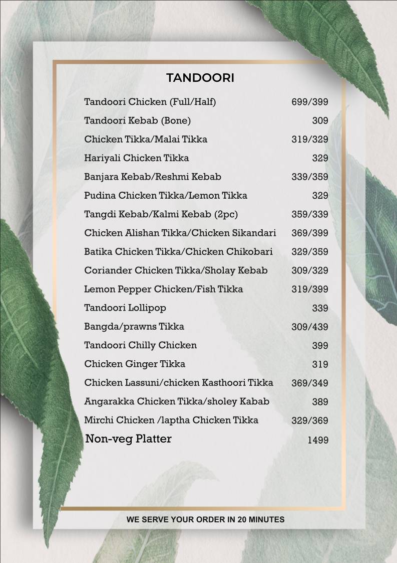 H cube cafe and Restaurant menu