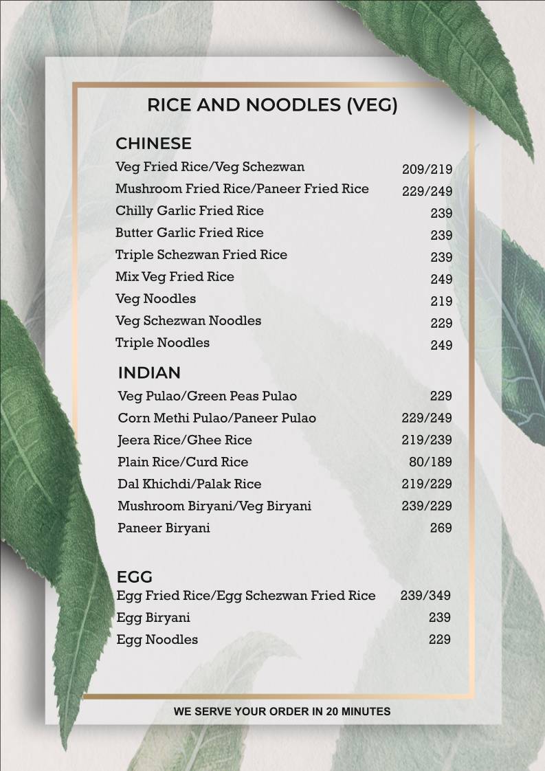 H cube cafe and Restaurant menu