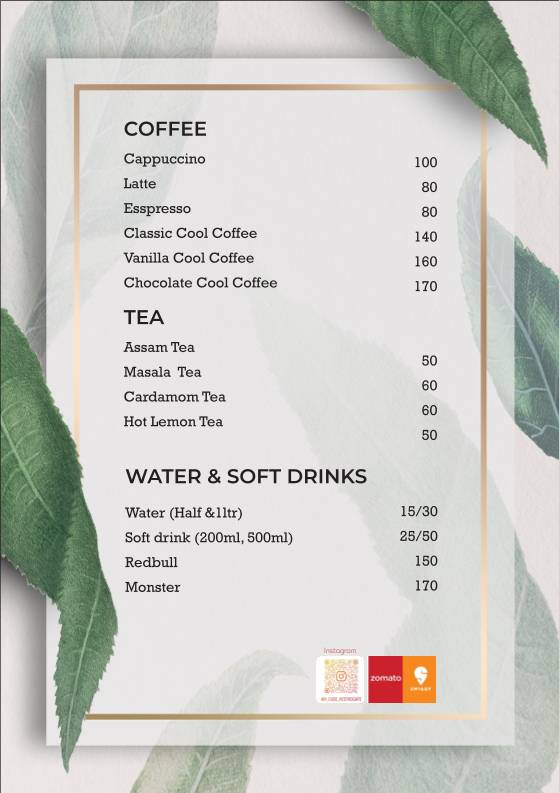 H cube cafe and Restaurant menu