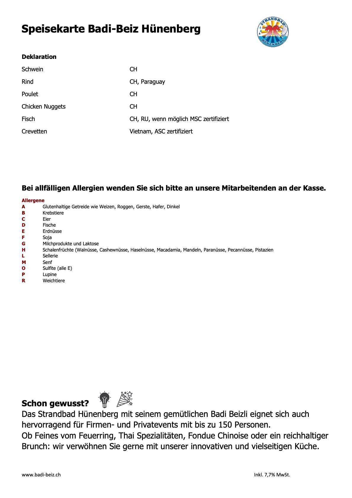 Menu di Strandbad Hünenberg 