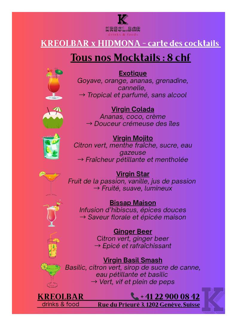 Menu di Authentic Eritrean by Hidmona (cuisine érythréenne authentique à Genève) 
