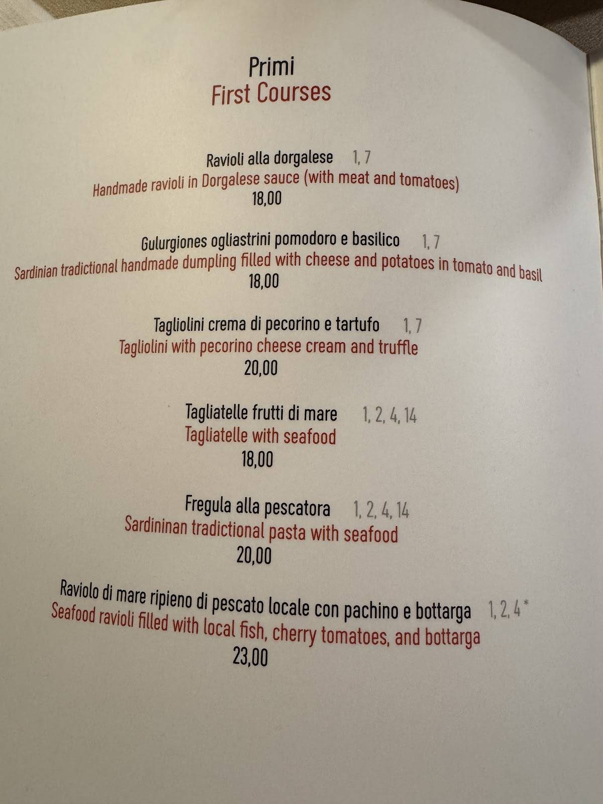 Menu di HOTEL BARBAGIA Ristorante Tipico e Residenza Rurale ai Piedi del Supramonte 