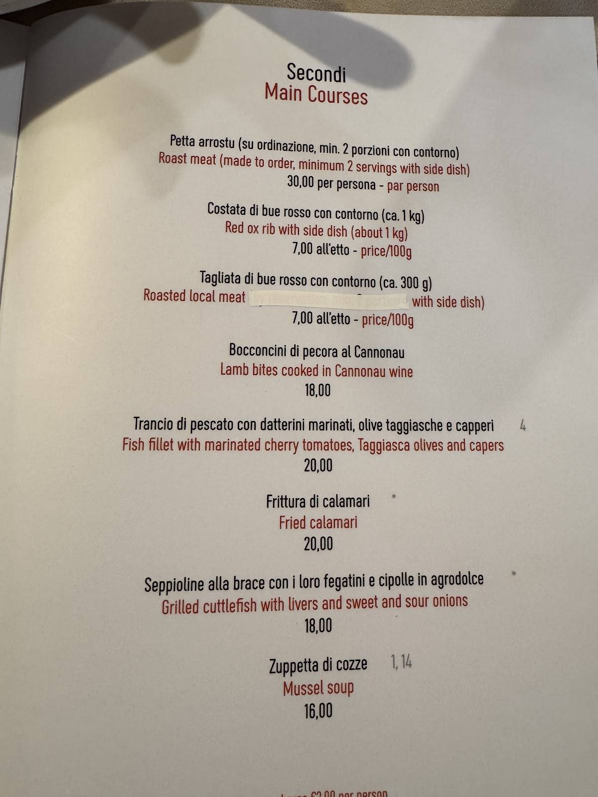 Menu di HOTEL BARBAGIA Ristorante Tipico e Residenza Rurale ai Piedi del Supramonte 
