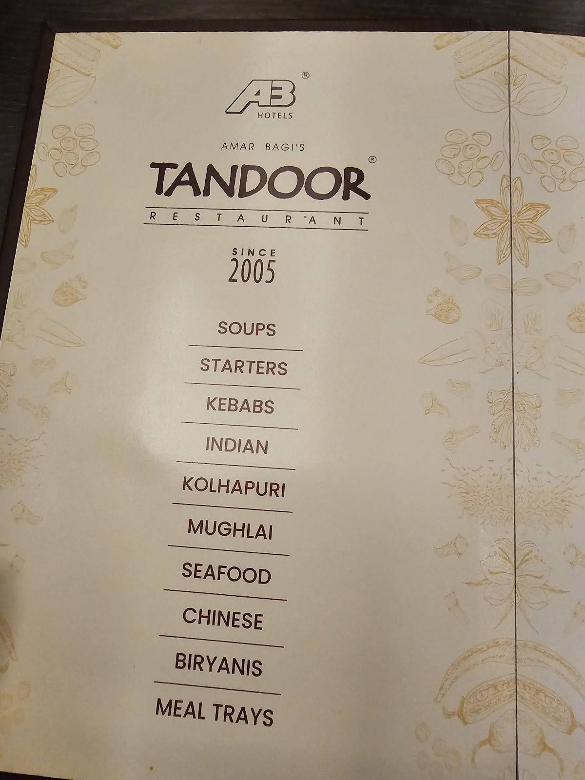 HOTEL TANDOOR menu