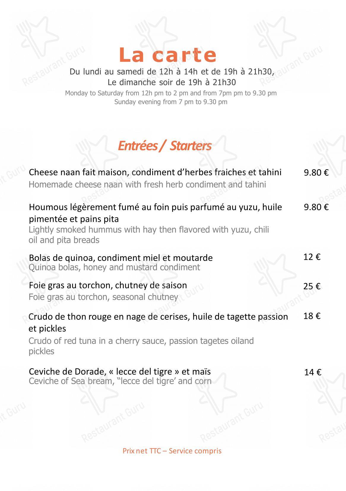 Menu pour HR Hôtel & Spa Marin dans La Flotte