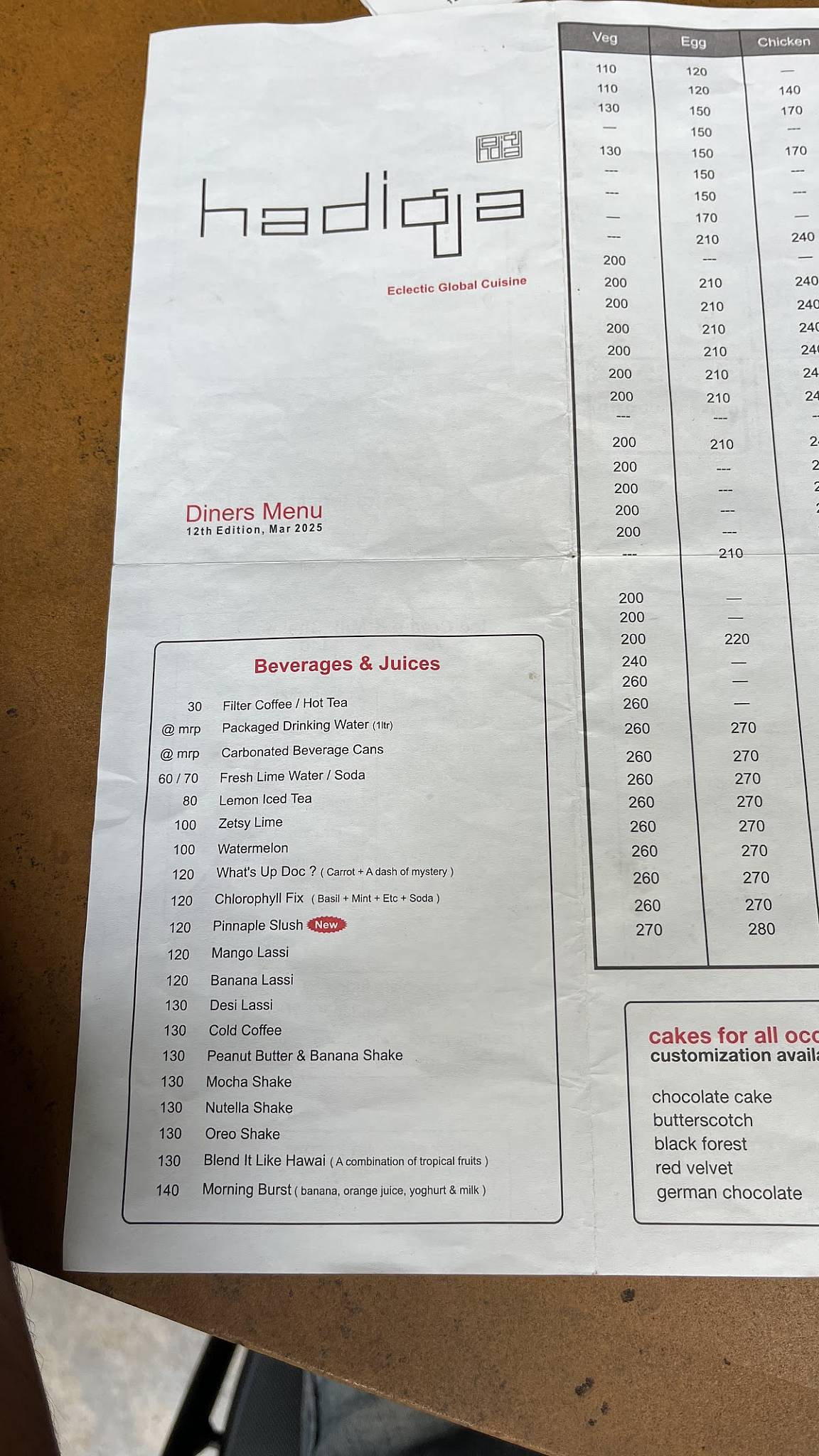 Hadiqa menu