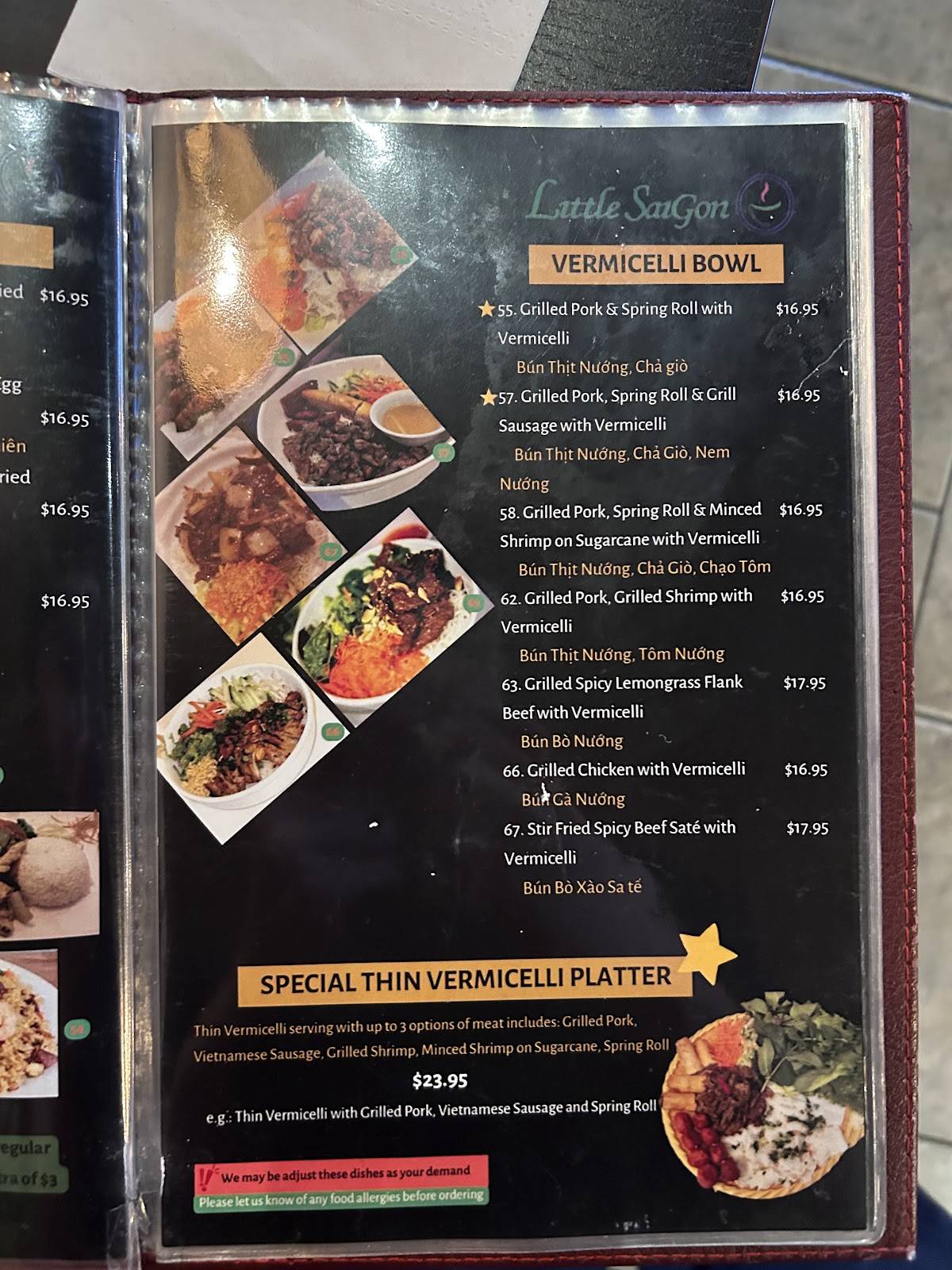 Menu de Little Saigon Vietnamese, Thai & Japanese Restaurant