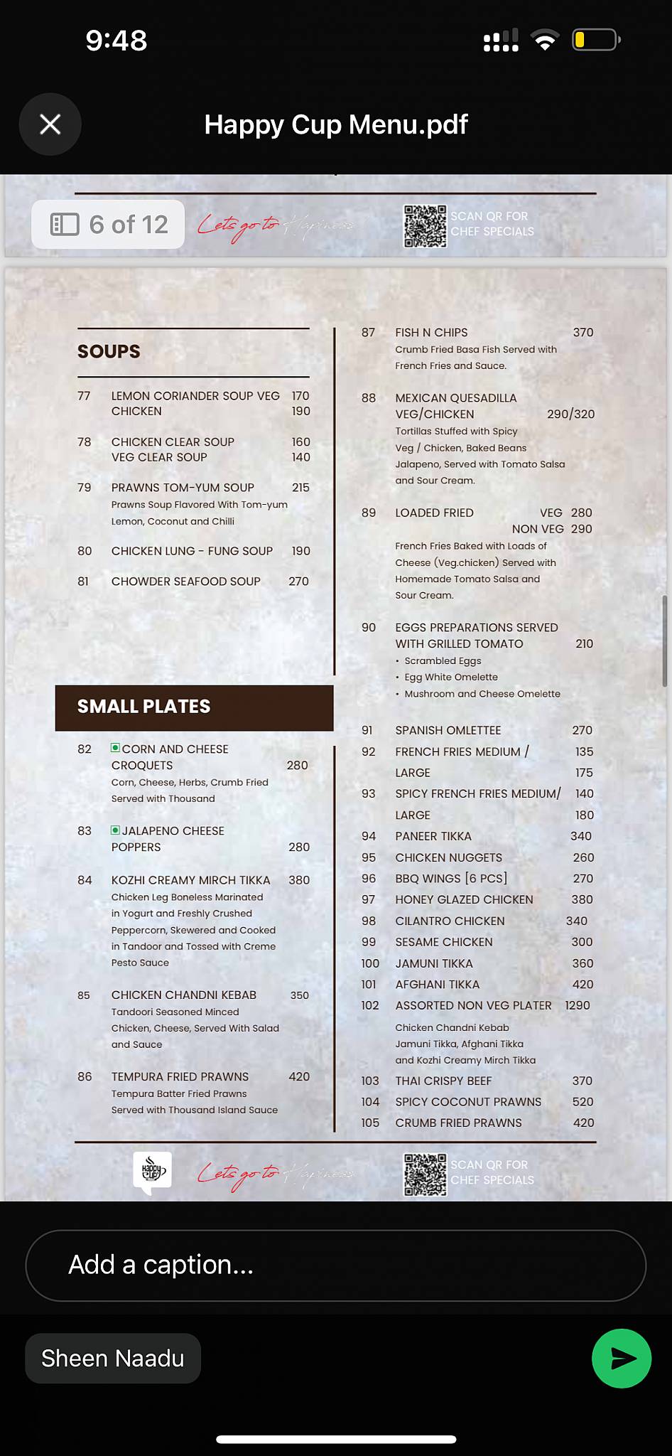 Happy Cup Cafe menu