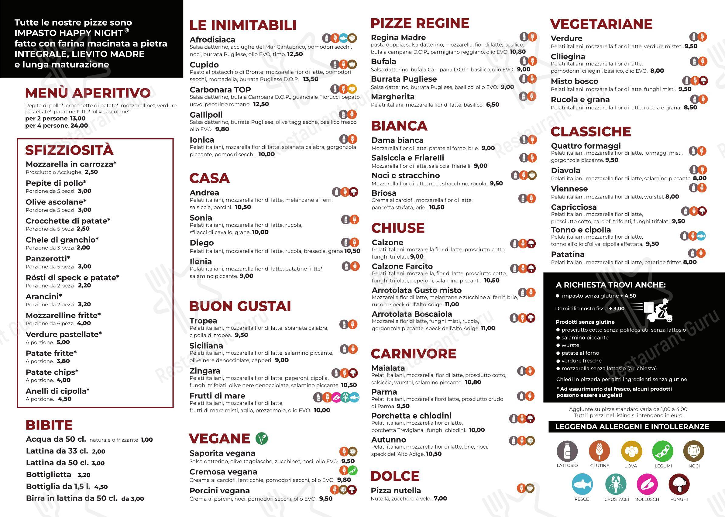 Menu per Happy Pizza S.N.C. Di Sottana Andrea & C. pizzeria