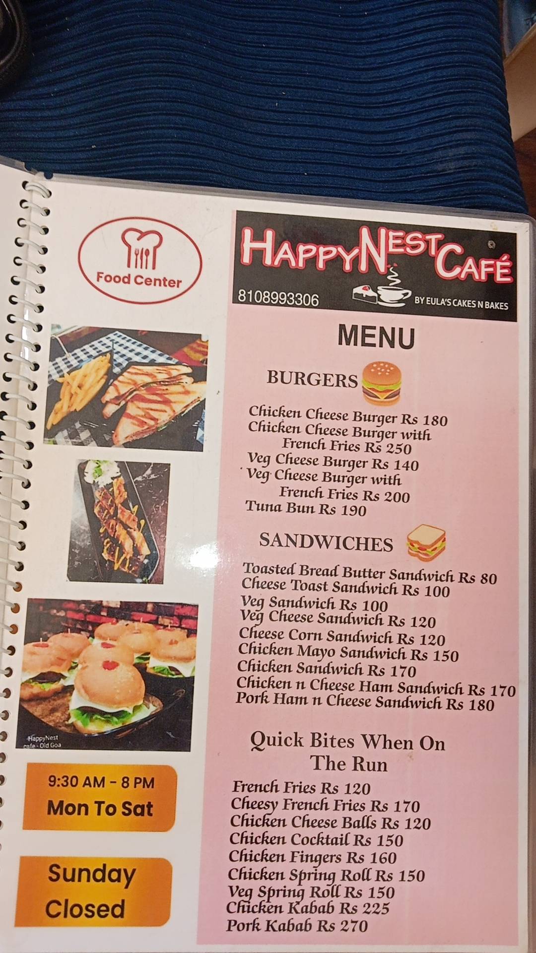 HappyNest Cafe menu