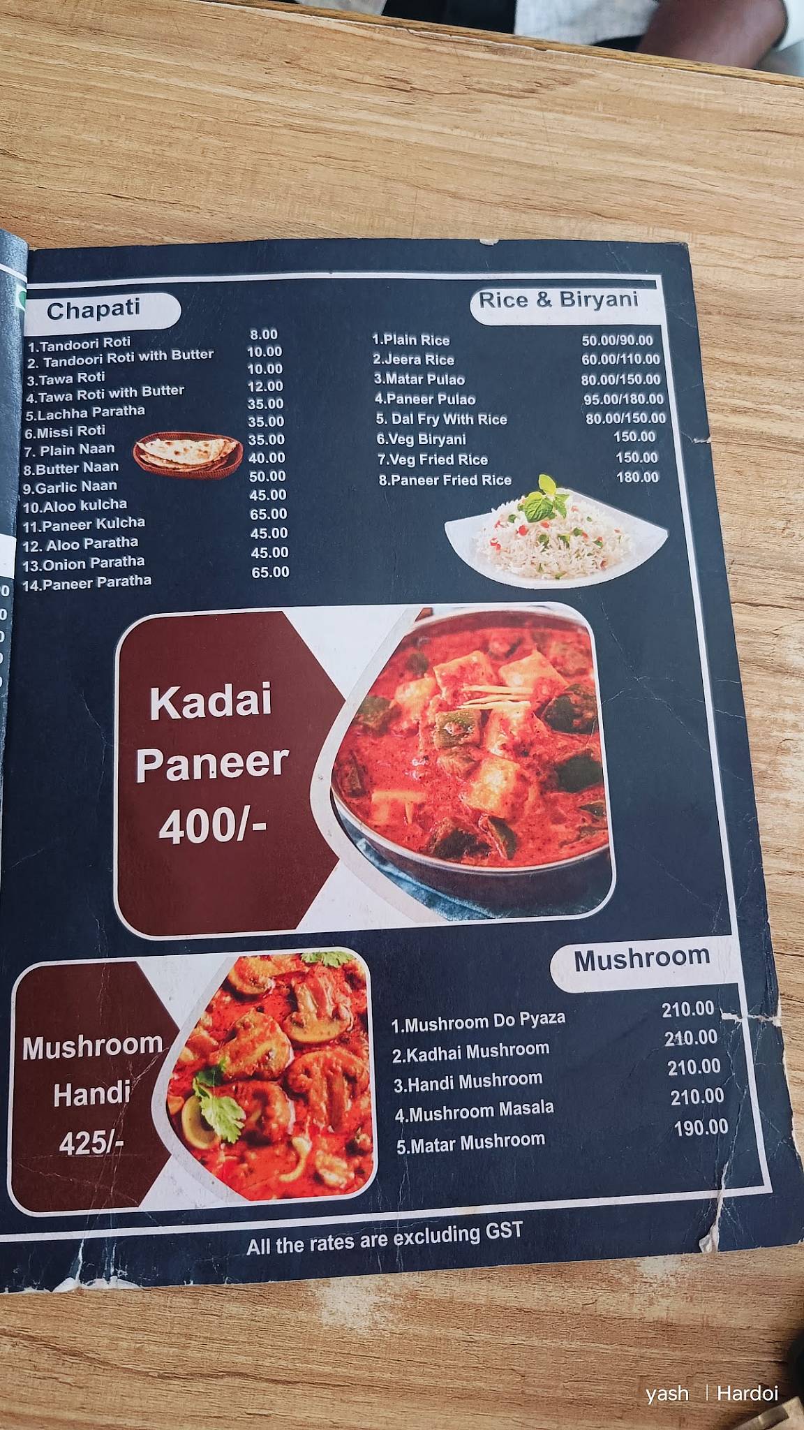 Pooja Hotel menu