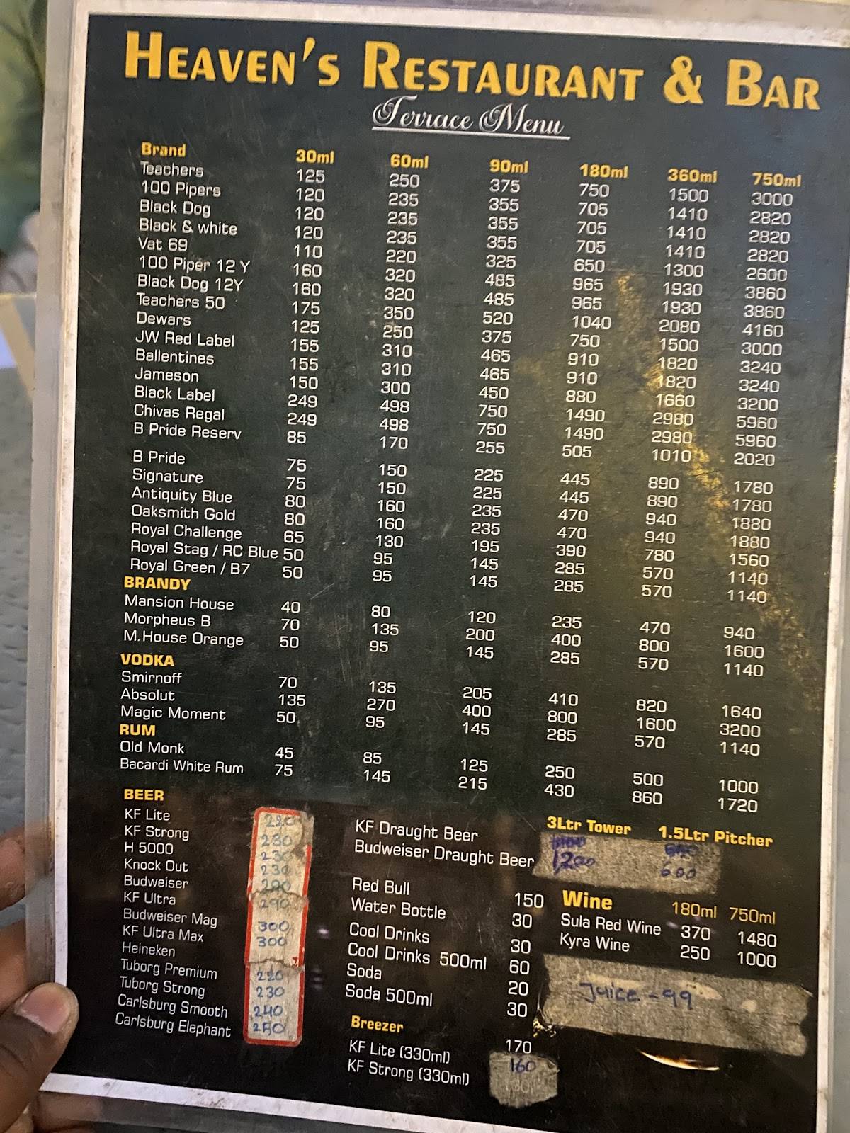 Heaven's Family Restaurant & Bar menu